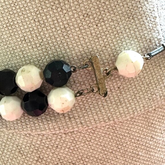 Vintage Black & White Double Strand Statement Necklace W/ Chunky Disco Ball Bead - Picture 6 of 6